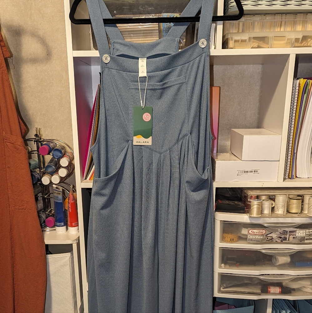 HALARA Adjust Strap Button  Pockets Waffle Casual Overalls Color Mountain Spring